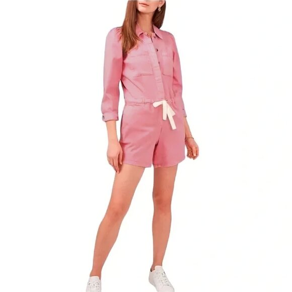 NEW 1. State Twill Cotton Blend Romper in Blush with Drawstring Waist, Size M - Picture 2 of 16